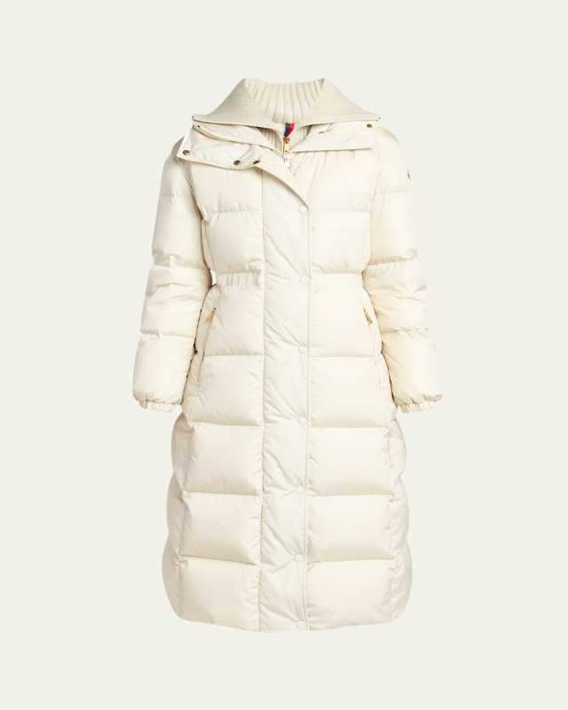 Chamer Long Hooded Down Coat with Detachable Dickey